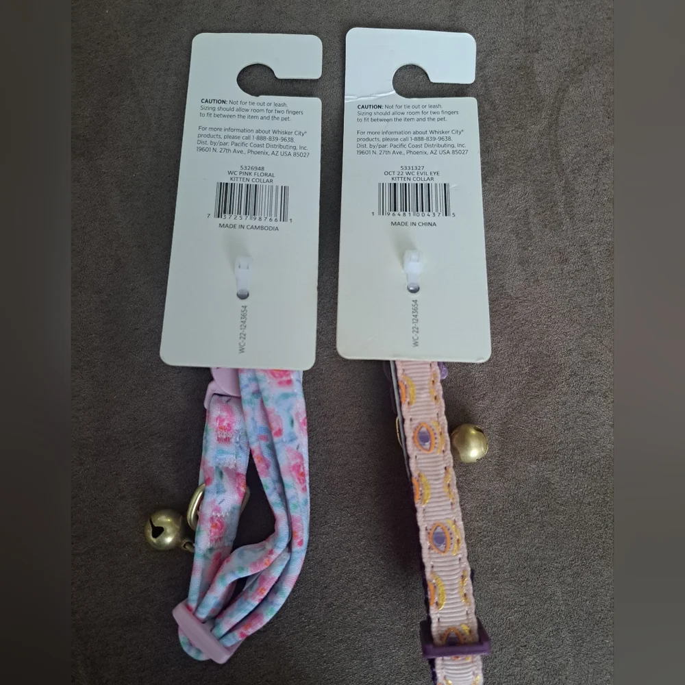 Whisker City NWT Kitten Easy-Release Collars - Pink Floral & Evil Eye colors